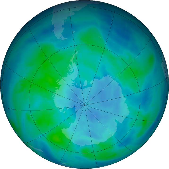 Antarctic ozone map for 12 March 2016